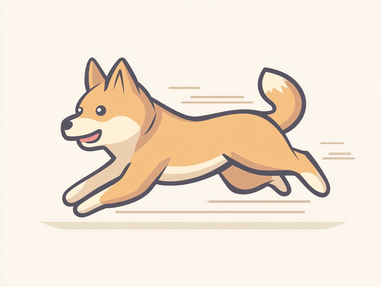 Midjourneyで描いた走る柴犬(フラットイラスト)
